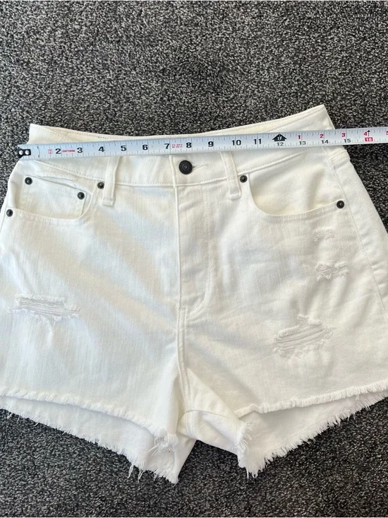 Abercrombie & Fitch White Distressed High-Rise Denim Shorts - Picture 6 of 8